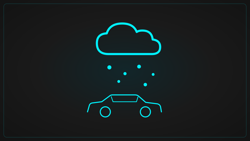 Neon line graphic of a hail cloud dropping hailstones over a car