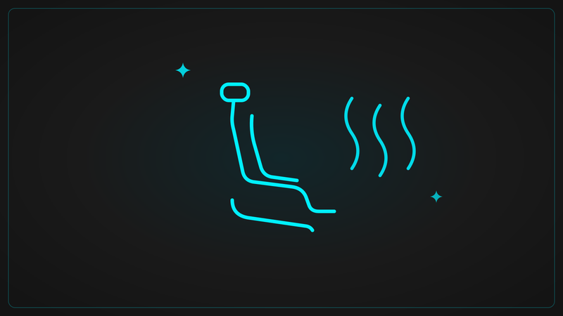 Neon line graphic of a car seat with odour waves rising from it