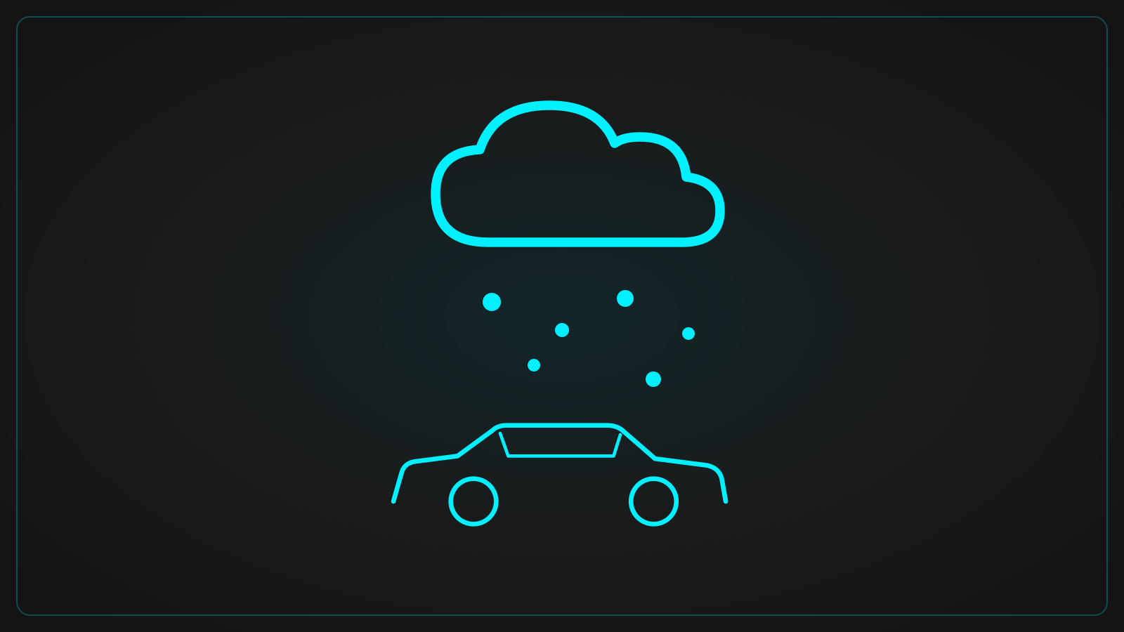 Neon line graphic of a hail cloud dropping hailstones over a car