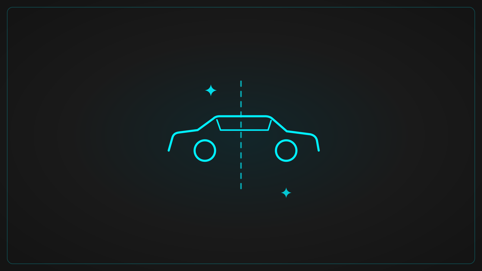 Neon line graphic of a car split down the middle, interior detail versus full detail