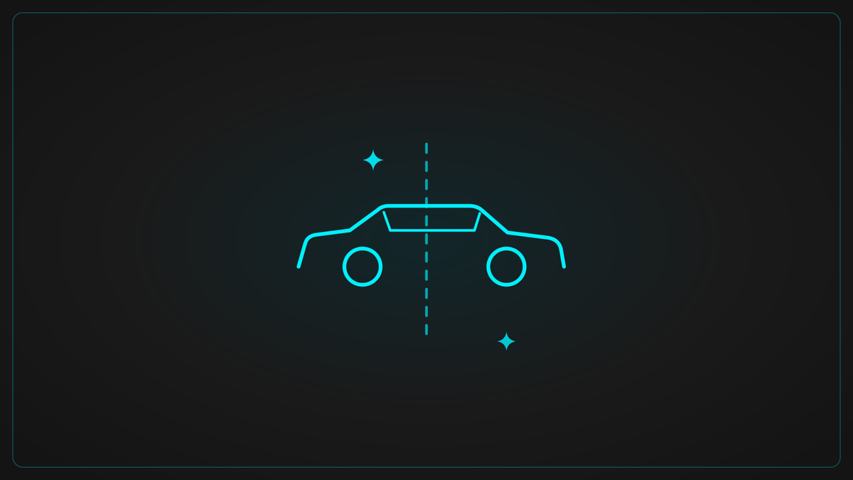Neon line graphic of a car split down the middle, interior detail versus full detail
